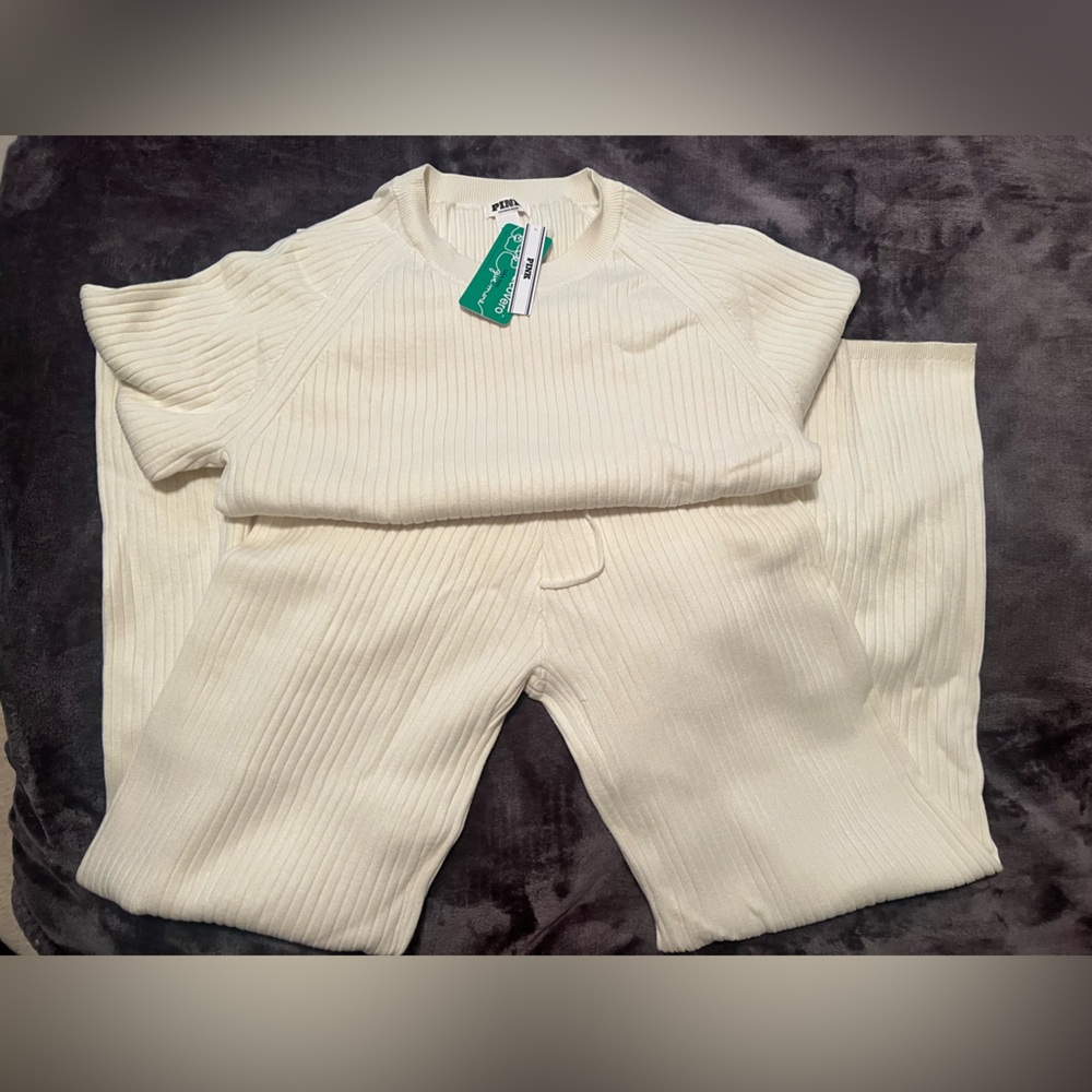 PINK EcoVero Ribbed Knit Flare Lounge Set